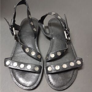Frye Women's Ally 2 Band Hammered Stud Black Sandal
